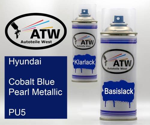Hyundai, Cobalt Blue Pearl Metallic, PU5: 400ml Sprühdose + 400ml Klarlack - Set, von ATW Autoteile West.